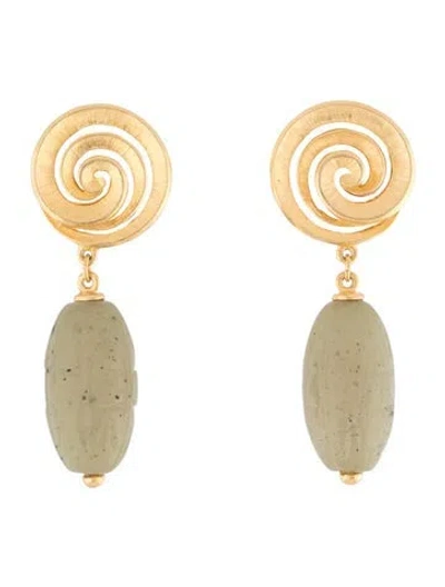 Pre-owned Ben-amun Stone Drop Clip-on Earrings In Green