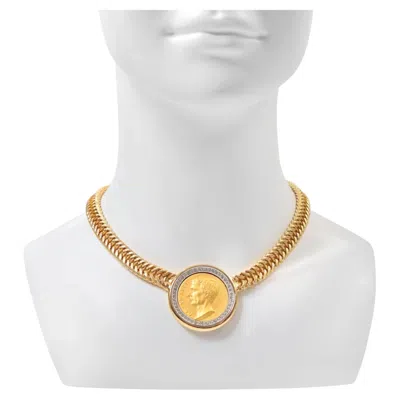 Pre-owned Ben-amun Vintage Ben Amun Gold Tone Roman Coin Necklace, 1990s In Multi