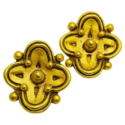 Pre-owned Ben-amun Vintage Ben Amun Signed Massive Etruscan Matte Gold Designer Clip On Earrings In Multi