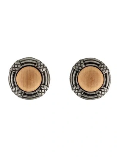 Pre-owned Ben-amun Wood Circle Clip-on Earrings In Neutrals