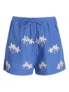 Benaras By Citrus Palm-tre Linen Shorts In Blue