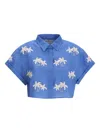 Benaras By Citrus Palm-tree Linen Shirt In Blue