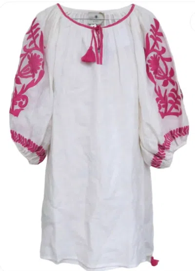 Benaras By Citrus Women's Vita Fleur Narrow Sleeve Dress In White/fuschia In Multi