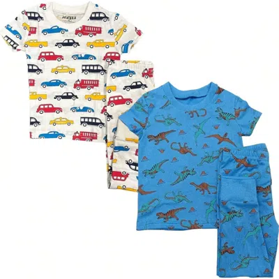 Benben Kids'  2 Pack Boys' Shortsleeve Pajamas In Blue Dinosaurs/cars