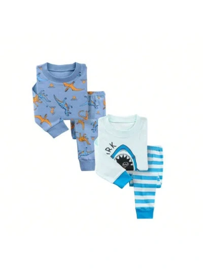 Benben Kids'  2 Pack Boys' Shortsleeve Pajamas In Blue Dino/sharks