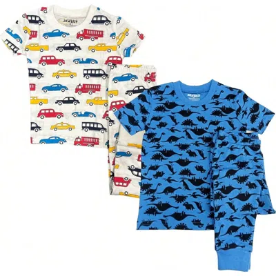 Benben Kids'  2 Pack Boys' Shortsleeve Pajamas In Dark Dinosaurs/cars