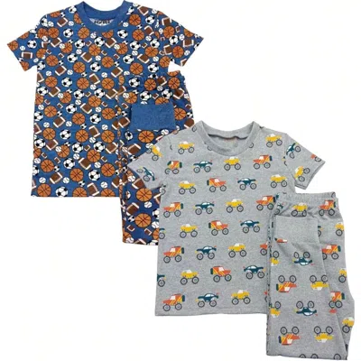 Benben Kids'  2 Pack Boys' Shortsleeve Pajamas In Trucks/sports