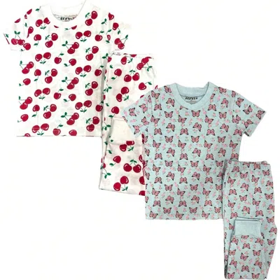Benben Kids'  2 Pack Girls' Shortsleeve Pajamas In Butterflies/cherries
