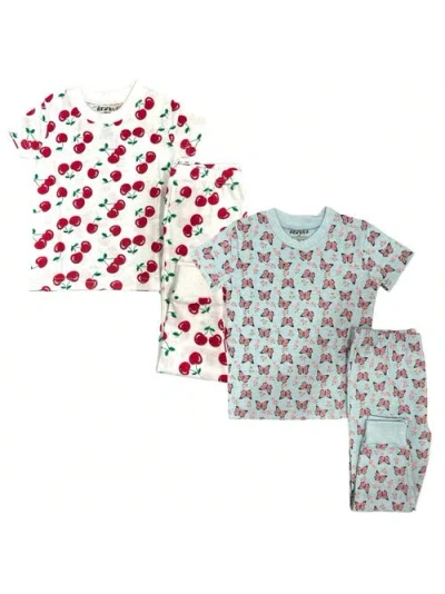 Benben Babies'  2 Pack Girls' Shortsleeve Pajamas In Butterflies/cherries