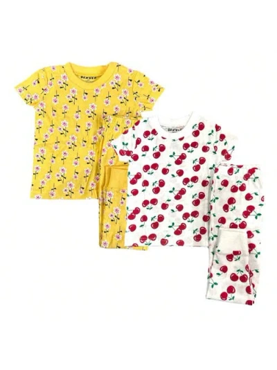 Benben Babies'  2 Pack Girls' Shortsleeve Pajamas In Cherries/yellow Flowers