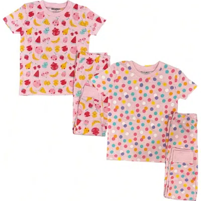 Benben Kids'  2 Pack Girls' Shortsleeve Pajamas In Fruits/dots