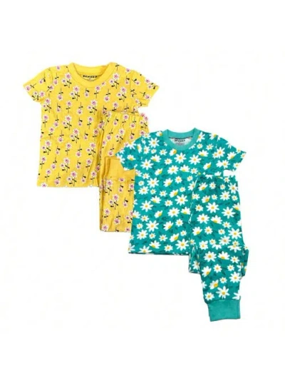 Benben Babies'  2 Pack Girls' Shortsleeve Pajamas In Yellow Flower/sunflowers