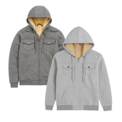 Benben 2 Pack Mens Heavyweight Fur Lined Zip Hoodie Jacket In Gray