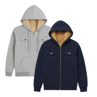 Benben 2 Pack Mens Heavyweight Fur Lined Zip Hoodie Jacket In Multi