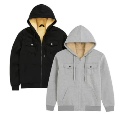 Benben 2 Pack Mens Heavyweight Fur Lined Zip Hoodie Jacket In Multi