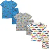 Benben Babies'  3 Pack Boys' Shortsleeve Pajamas In Blue Dinosaurs/cars/trucks