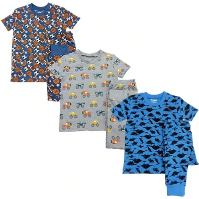 Benben Kids'  3 Pack Boys' Shortsleeve Pajamas In Dark Dinosaurs/trucks/sports