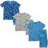 Benben Babies'  3 Pack Boys' Shortsleeve Pajamas In Dinosaurs/dark Dinosaurs/car
