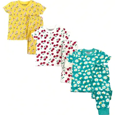 Benben Babies'  3 Pack Girls' Shortsleeve Pajamas In Cherrie/sunflower/flower