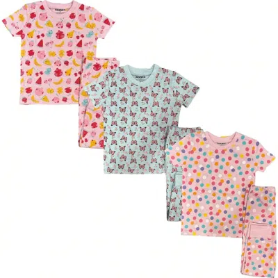 Benben Babies'  3 Pack Girls' Shortsleeve Pajamas In Fruits/dots/butterflies