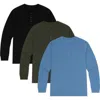 Benben 3 Pack Mens Long Sleeve Henley Tees In Multi