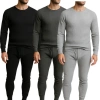 Benben 3 Pack Waffle Knit Thermal Loungewear Set In Black