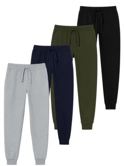 Benben 4 Pack Mens Basic Everday Joggers Ultra Soft Fleece In Black