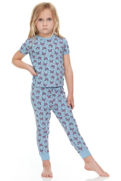 Benben Babies'  Girl's Shortsleeve Pajama Set In Blue Butterfly