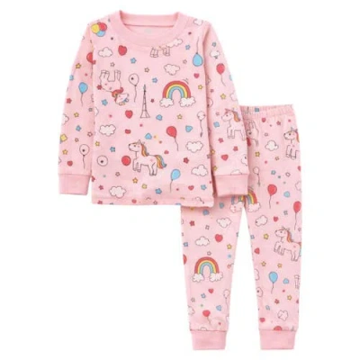 Benben Kids'  Girls Long Sleeve Pajamas Set In Pink