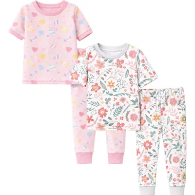 Benben Kids'  Girls Soft 2 Pack Short Sleeve Pajama Sets In Pink