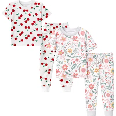 Benben Kids'  Girls Soft 2 Pack Short Sleeve Pajama Sets In White