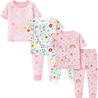 Benben Kids 3 Pack Pajamas Snug Fitted Short Sleeve Sleepwear Sets In Multi
