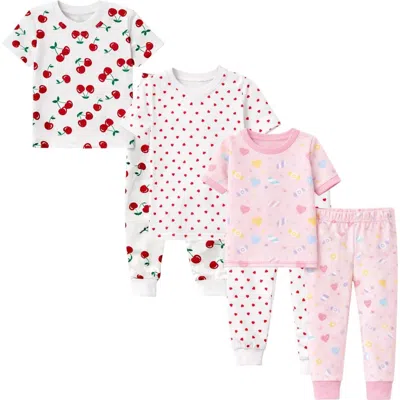 Benben Kids 3 Pack Pajamas Snug Fitted Short Sleeve Sleepwear Sets In Pink