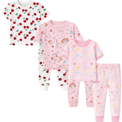 Benben Kids 3 Pack Pajamas Snug Fitted Short Sleeve Sleepwear Sets In Pink