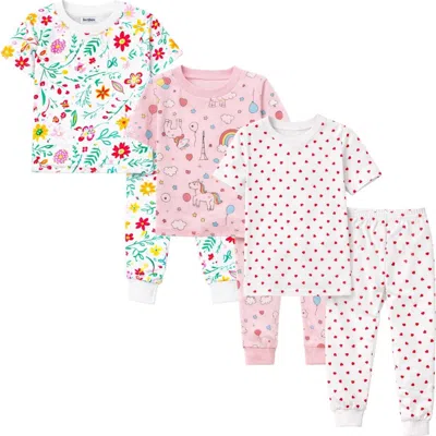 Benben Kids 3 Pack Pajamas Snug Fitted Short Sleeve Sleepwear Sets In Red