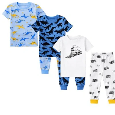 Benben Kids 3 Pack Pajamas Toddlers And Boys Snug Fitted Short Sleeve Sleepwear Sets In Blue