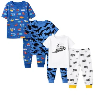 Benben Kids 3 Pack Pajamas Toddlers And Boys Snug Fitted Short Sleeve Sleepwear Sets In Blue