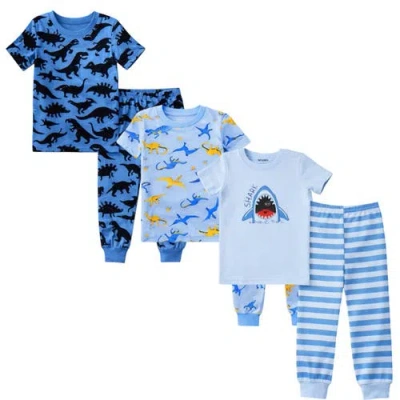 Benben Kids 3 Pack Pajamas Toddlers And Boys Snug Fitted Short Sleeve Sleepwear Sets In Blue