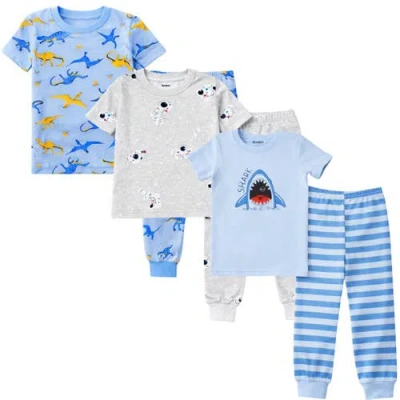 Benben Kids 3 Pack Pajamas Toddlers And Boys Snug Fitted Short Sleeve Sleepwear Sets In Blue
