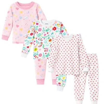 Benben Kids 3 Pack Pajamas Toddlers And Girls Snug Fitted Long Sleeve Sleepwear Sets
