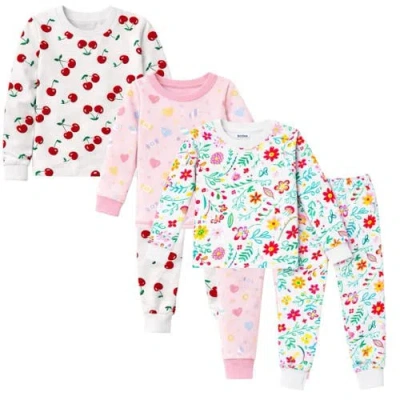 Benben Kids 3 Pack Pajamas Toddlers And Girls Snug Fitted Long Sleeve Sleepwear Sets