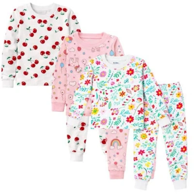 Benben Kids 3 Pack Pajamas Toddlers And Girls Snug Fitted Long Sleeve Sleepwear Sets