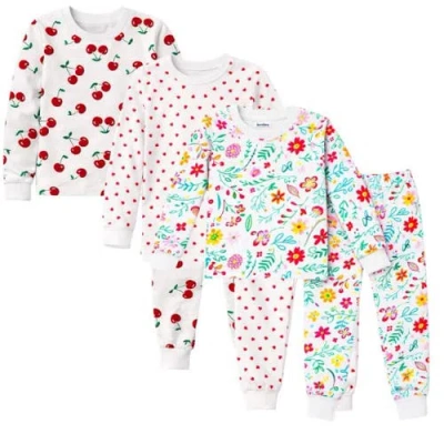 Benben Kids 3 Pack Pajamas Toddlers And Girls Snug Fitted Long Sleeve Sleepwear Sets