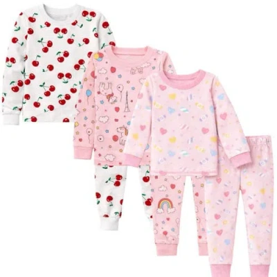 Benben Kids 3 Pack Pajamas Toddlers And Girls Snug Fitted Long Sleeve Sleepwear Sets In Multi
