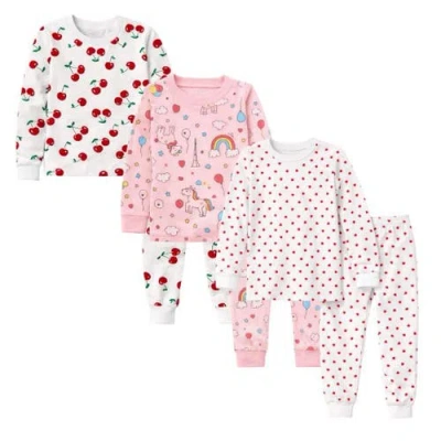 Benben Kids 3 Pack Pajamas Toddlers And Girls Snug Fitted Long Sleeve Sleepwear Sets In Multi