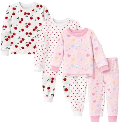 Benben Kids 3 Pack Pajamas Toddlers And Girls Snug Fitted Long Sleeve Sleepwear Sets In Multi