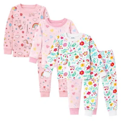 Benben Kids 3 Pack Pajamas Toddlers And Girls Snug Fitted Long Sleeve Sleepwear Sets In Multi