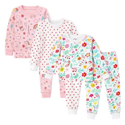Benben Kids 3 Pack Pajamas Toddlers And Girls Snug Fitted Long Sleeve Sleepwear Sets In Multi