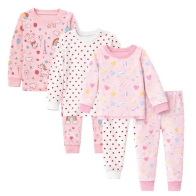 Benben Kids 3 Pack Pajamas Toddlers And Girls Snug Fitted Long Sleeve Sleepwear Sets In Multi