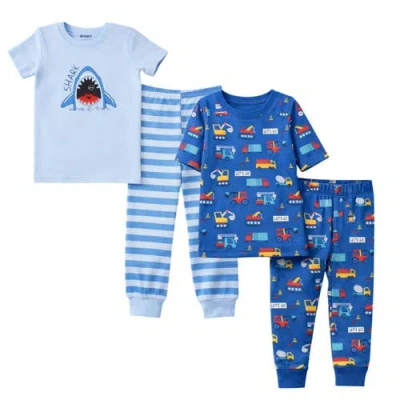 Benben Kids And Toddlers Boys 2 Pack Short Sleeve Pajama Sets Snug Fitted Ultra Soft In Blue